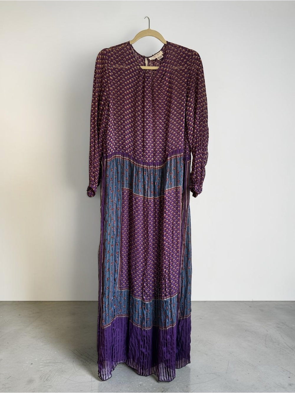 Vintage 80s The Silk Farm by Icinoo 100% Silk Boho Print Maxi Dress Sz 12 - Picture 2 of 9